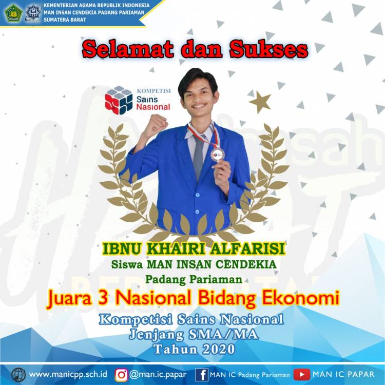 Ibnu, Siswa MAN IC Padang Pariaman Torehkan Prestasi di Kompetisi Sains Nasional